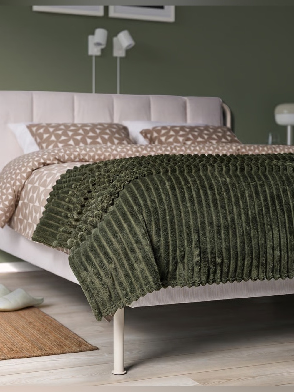 Plush Textured Olive Green Bed Throw